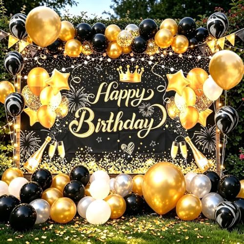 Black Gold Happy Birthday Party Balloon Decoration Set for Men Women - Image 6