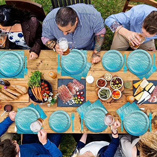 200 PCS Ocean Themed Paper Plates and Napkins Under the Sea Party Decorations Sea Waves Birthday Dessert Plates Supplies Tableware Set for Men Women Boy Girl Birthday Baby Shower Serve 50 Guests - Image 6