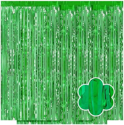 5 Pack Green Foil Curtain Backdrop 3.2ft x 9.8ft Metallic Tinsel Foil Fringe Curtains Streamer Photo Booth Backdrop for Birthday Party Engagement Bachelorette Party Decorations (Green) by Ohiyoo