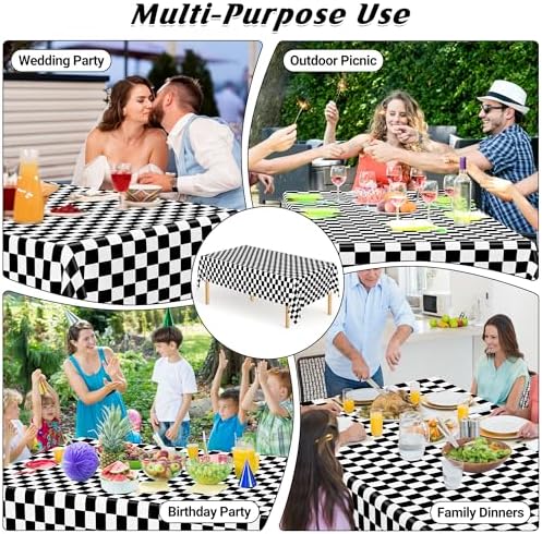 12Pack Table Cloth Rectangle Table, 54" x 108" Plastic Tablecloth, Black and White Checkered Table Covers, Waterproof Disposable Table Cloth for Outdoor Picnic Indoor Birthday Party Supplies Dinner - Image 4
