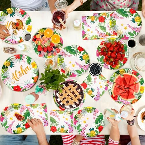 72PCS Hawaiian Plates and Napkins, Set of 24 Aloha Plants Luau Party Plates - Image 6