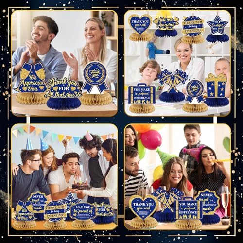 12 Pcs We Appreciate You Decoration Thank You Honeycomb Centerpiece Employee Appreciation Table Decorations Thank Table Topper for Doctor Employee Party Supplies(Gold and Blue) - Image 6