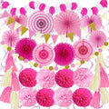 ZERODECO Party Decorations, 41 Pcs Pink Papar Fans Pompoms Garlands String Tissue Paper Tassel for Fiesta Home Bridal Baby Shower Wedding Boy Girl Birthday Party by ZERODECO