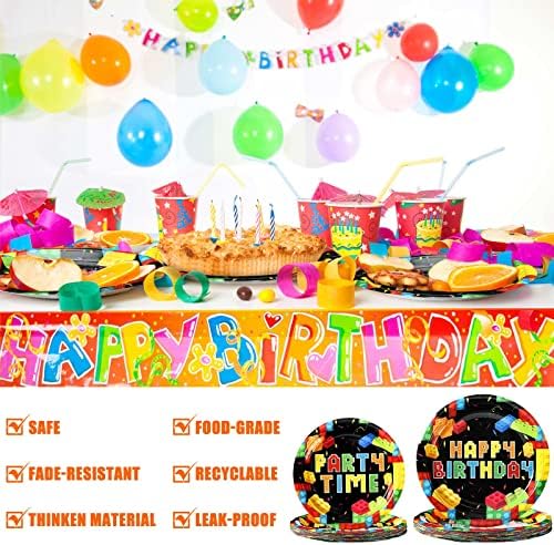 100 Pcs Building Block Party Supplies Building Block Party Plates Napkins Tableware Building Block Party Decoration Favor for Building Block Party Birthday Party (Building Block Party Style) - Image 4
