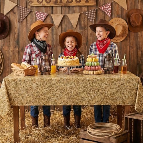 NatNarr 3 Pack Straw Plastic Tablecloths, Disposable Farm Hay Tablecloth - Image 6