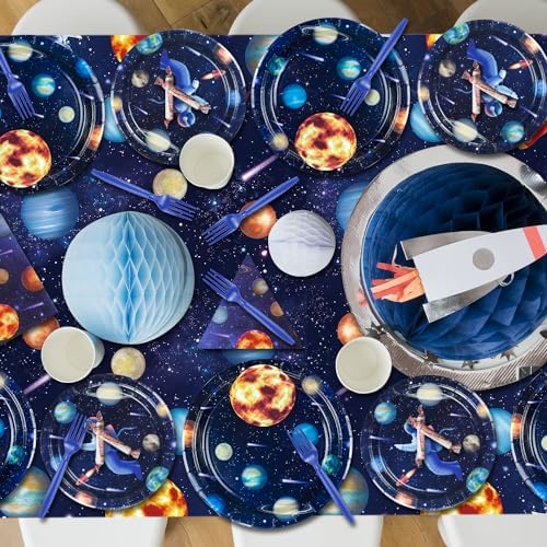 Outer Space Party Supplies for 20 Guests, Include Astronaut Planet Paper Plates, Napkins, Forks, Outer Solar System Tablecloth for Kids Birthday Party Solar System Theme Party Decorations - Image 7