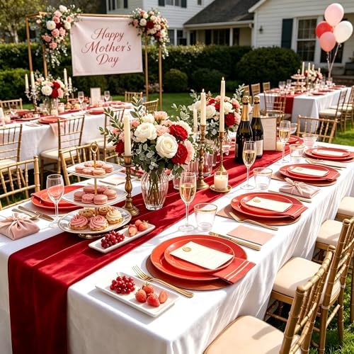 NOCCUR 350PCS Red Plastic Plates - Disposable Red Gold Dinnerware Set for 50 Guests, 100 Dinner/Dessert Plates, 150 Gold Silverware, 50 Cups&50 Napkins for Party/Wedding/Hibachi Party - Image 3