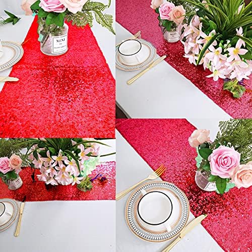 12 Packs 12 X 72 Inch Red Sequin Table Runner Glitter Dining Table Runner for Birthday Wedding Engagement Bridal Baby Shower Bachelorette Holiday Celebration Party Supplies Decorations (Red) - Image 6