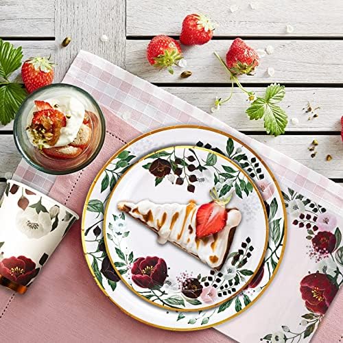 200Pcs Floral Paper Plates and Napkins Party Supplies - Bridal Shower Decorations Serves 50, Burgundy for Wedding, Birthday, Valentine's Day, Easter, Spring Party - Image 6