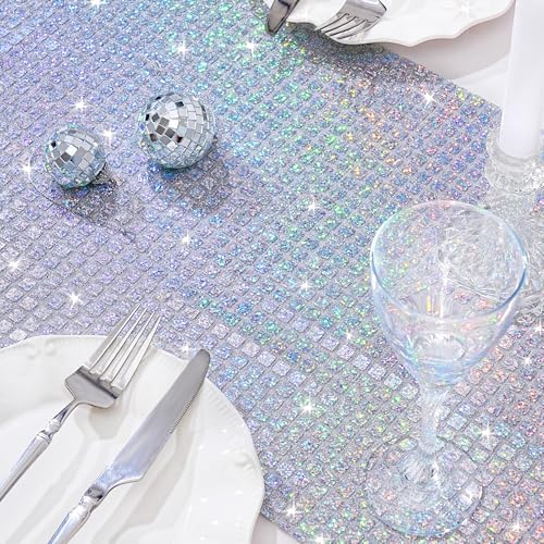 Laser Silver Sequin Table Runner 10 Packs 13 x 72 Inch Sparkly Sequin - Image 2