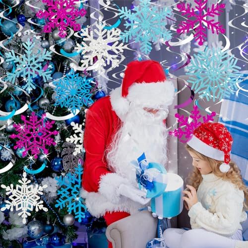 Snowflake Decorations, Christmas Hanging Decor, 48 Glitter Snowflake Swirls - Image 7