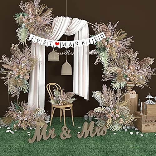 VIOPVERY Wooden Mr & Mrs Wedding Sign with Just Married Banner,Wood Color - Image 6