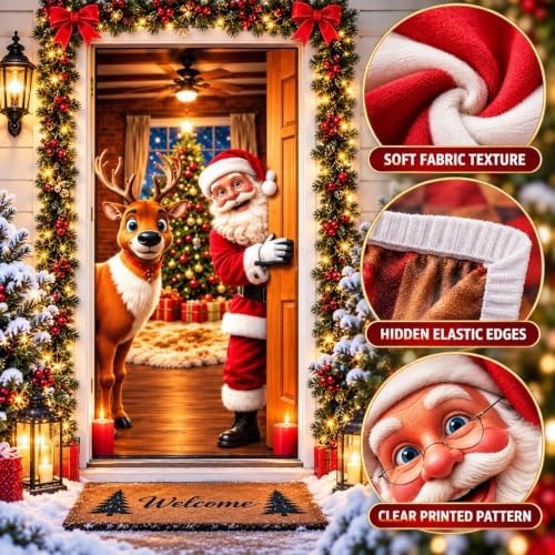 Christmas Door Cover Decorations Banner for Front Door Reindeer and Santa - Image 5