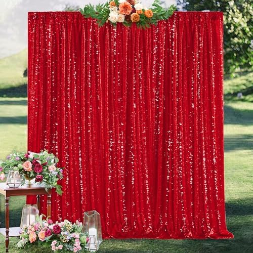 Sequin Backdrop Glitter Party Backdrop Curtain Red - 10ft x 10ft - Image 5