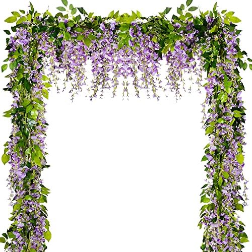 Wisteria Garland Artificial Flowers Wisteria Vine - 5Pcs Total 33ft Purple Fake Hanging Flower by DVGUN