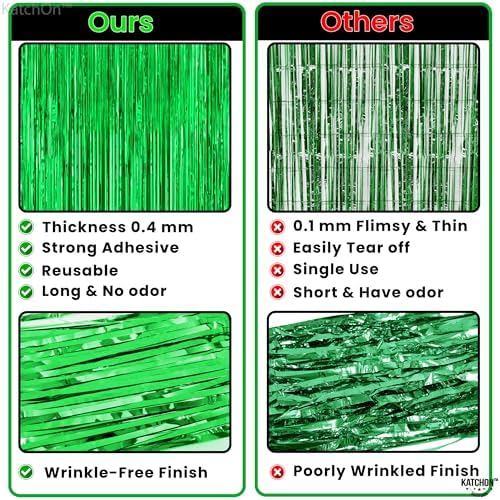 KatchOn Green Streamers Foil Fringe Curtains Pack - 2 Birthday Decorations - Image 3