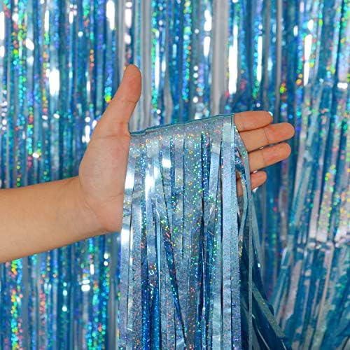 Melsan Light Blue Foil Curtain Backdrop for Birthday Decorations, 2 Pack - Image 6
