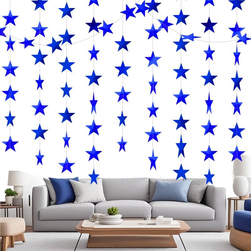 Blue Shining Star Hanging Garland Blue Hanging Sparkling Star Streamer Glitter Bunting Banner Twinkle Backdrop for Wedding Baby Shower Birthday Christmas Decorations 40 Feet - Image 3