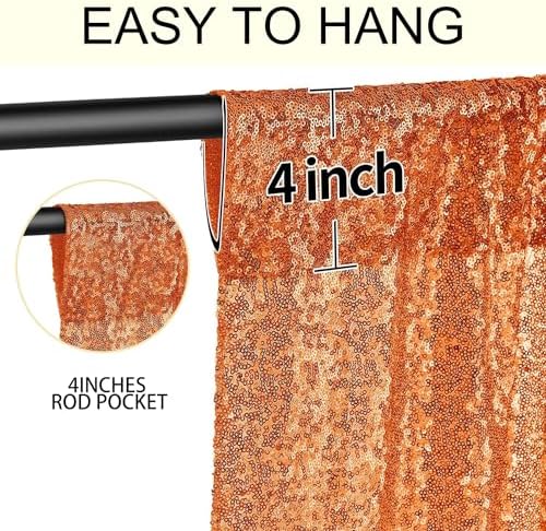 2×8FT-6PCS Orange Sequin Backdrop Curtains Panels, Photography Backdrop Glitter Curtains Fabric Background for Christmas Wedding Party Decor - Image 5