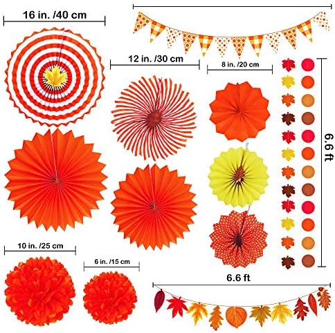 Supla 40 Pack Fall Party Decorations Set – Includes Autumn Hanging Paper Fans Pom Poms Fall Maple Leaves Party Swirls Streamers Fall Banner Backdrop Garland String for Thanksgiving Wedding Birthday - Image 2