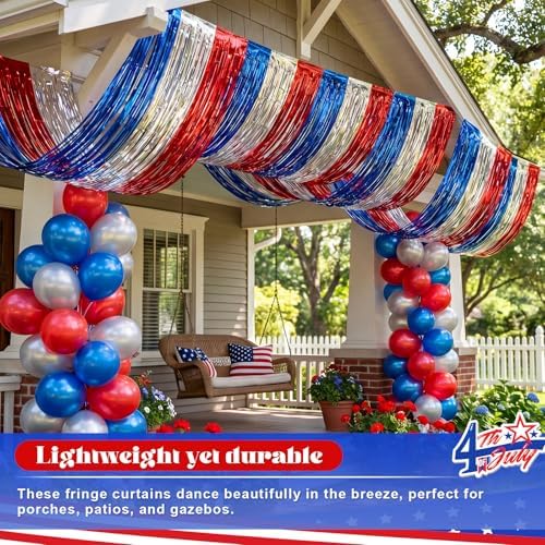Breling 8 Pcs Red White Blue Patriotic Ceiling Fringe Curtains, 15 ft - Image 6