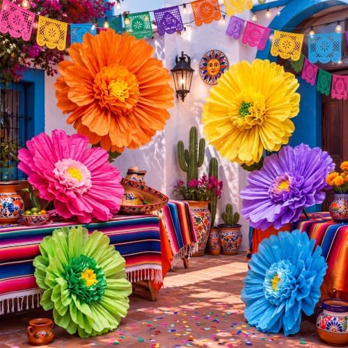 Giegxin 6 Pcs 39.3", 31.5", 24" Mexican Giant Paper Flowers Wall Decor by Giegxin