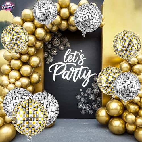 6pcs 22 Inch Gold and Silver Disco Ball Balloons, Silver Big Disco Balloons, Gold 4d Large Foil Aluminum Balloon For Birthday Baby Shower 70s 80s 90s Theme Party Wedding Engagement Graduation Decor - Image 5