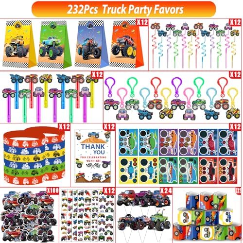 PLOUGVI 232 PCS Party Favors for Truck Birthday Decorations Supplies Truck Party Stuff for Party Goodie Bag Stuffer Pinata Filler Gifts - Image 3