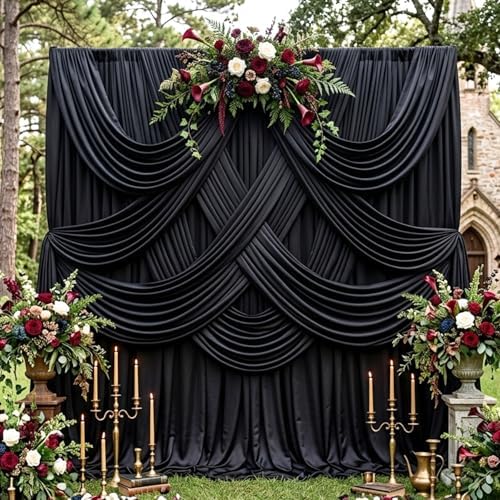 20ftx10ft Wrinkle Free Black Backdrop Curtain for Parties, 4 Panels 5x10ft Silky Polyester Photo Backdrop Drapes Back Drop Cloth Drapery for Wedding Birthday Photography Background Decor by CO-AVE