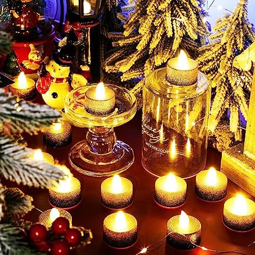 Retisee 48 Pack Flameless LED Candles Glitter Decor,Gold,Black,1.46inch - Image 6