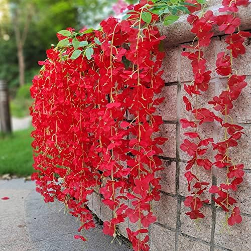 AITISOR 24 Pack Artificial Fake Wisteria Vine Ratta (3.75 Feet) Hanging Garland Silk Flowers String Home Party Wedding Decor (Red) - Image 4