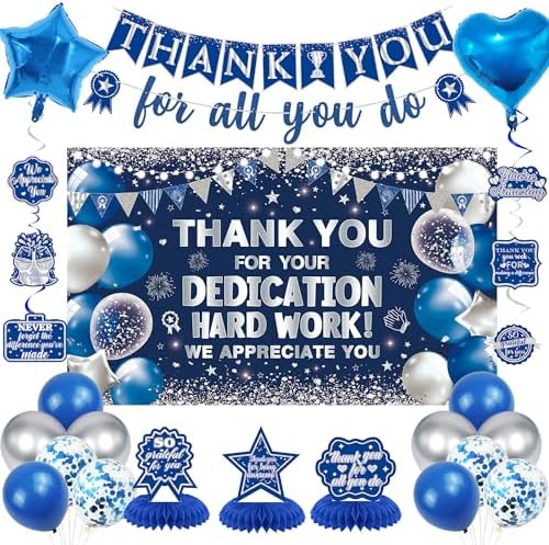 Vlipoeasn Blue Silver We Appreciate You Banner Decorations for Women Men by Vlipoeasn