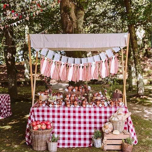 Red White Gingham Fabric Garland Banner BBQ Picnic Pizza Banner - Image 3