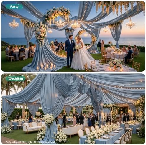 2 Panels 5ft(W) x 20ft(L) Dusty Blue Ceiling Drapes for Wedding Parties - Image 4