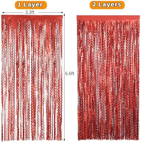 4 Pack Red Streamers Party Decorations - 3.3x6.6ft Foil Curtain Background for Birthday Decorations | Wedding | Halloween | Christmas Party Decoration | Red Tinsel Backdrop - Image 5
