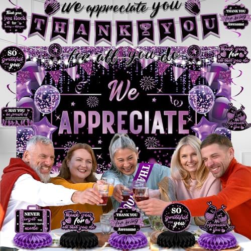 Purple We Appreciate You Decorations Black Purple Thank You for All You Do Banner Honeycomb Centerpieces Hanging Swirls Employee Staff Appreciation Gift Pastor Teacher Doctor Graduation Party Decor - Image 5
