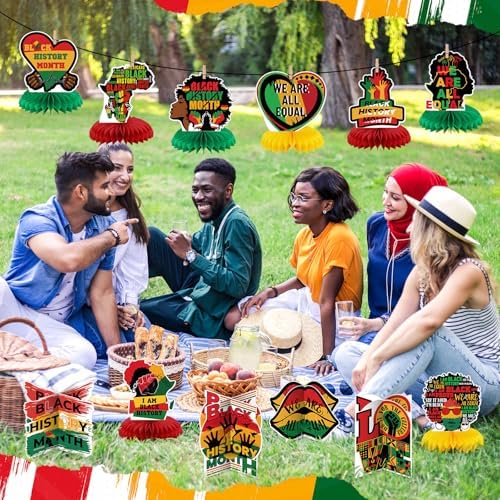 Pickmesh 12 Pieces Black History Month Party Decorations 3D Black History Honeycomb Centerpieces Table Decor African American BHM Festival Decorations Table Toppers for Party Supplies - Image 3