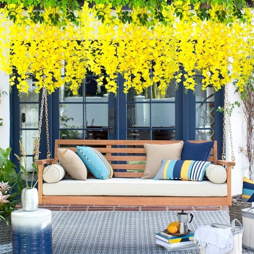 AITISOR 24 Pack Artificial Fake Wisteria Vine Ratta (3.75 Feet) Hanging Garland Silk Flowers String Home Party Wedding Decor (Yellow) - Image 3