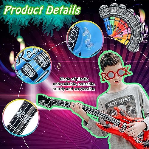 Large Rock Star Funny Sunglasses Set, Rock and Roll Party Funny Music Sunglasses, Inflatable Guitar Microphone for 70s, 80s, 90s, Music Party, Photo Booth Props for Carnival Rock and Roll Parties - Image 4