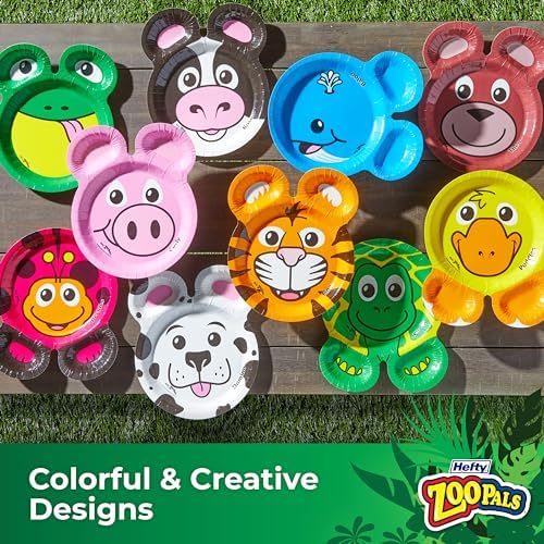 Hefty Zoo Pals Party Edition Paper Plates for Kids, Assorted Animal Designs, 7.75 Inches with Two Dipping Compartments, Multi-Color, 20 Count (Pack of 2) - Image 5