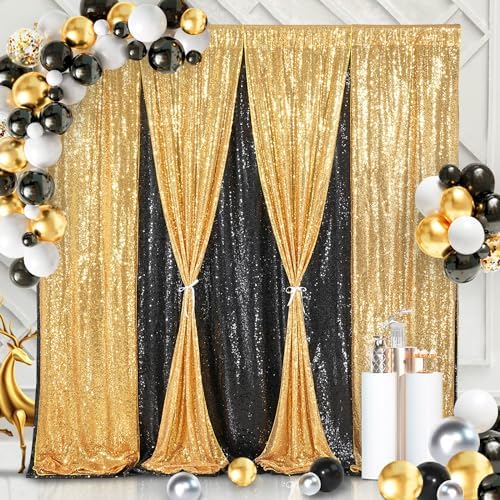 8ft x 8ft Gold Sequin Backdrop Curtain Glitter Photo Booth Backdrop - Image 4