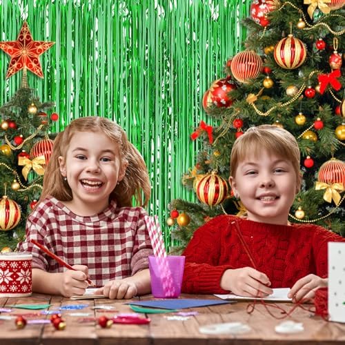 5 Pack Green Foil Curtain Backdrop 3.2ft x 9.8ft Metallic Tinsel Foil Fringe Curtains Streamer Photo Booth Backdrop for Birthday Party Engagement Bachelorette Party Decorations (Green) - Image 6