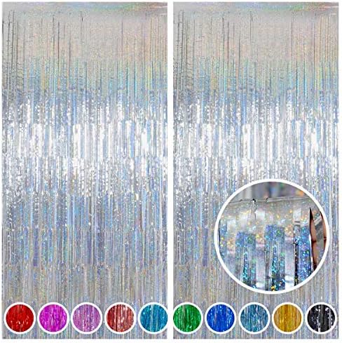 Melsan Silver Foil Curtain Backdrop for Birthday Decorations, 2 Pack by Melsan