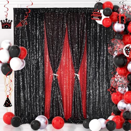 Black Sequin Backdrop Curtain 7ft x 7ft Glitter Photo Booth Backdrop - Image 2