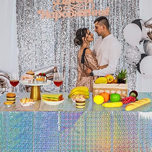 FunnyPars 8 Pack Iridescent Plastic Tablecloths Shiny Disposable Laser Rectangle Table Covers Holographic Foil Tablecloth Iridescent Party Decoration - Image 7
