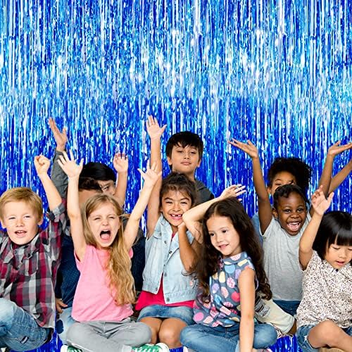 GOER 3.2 ft x 9.8 ft Metallic Tinsel Foil Fringe Curtains Party Photo Backdrop Party Streamers for Birthday,Graduation,New Year Eve Decorations Wedding Decor (Navy Blue,2 pcs) - Image 4