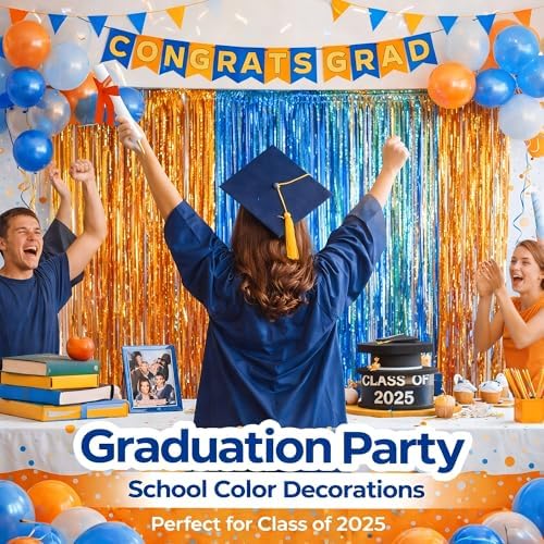 Blue and Orange Fringe Curtain Backdrop 3 Pack, 3.2 x 8.2 FT Decorations - Image 6