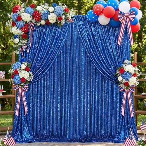 Royal Blue Sequin Backdrop Curtain Panels for Parties Sparkly Photo Drapes by QueenDream