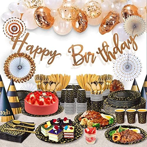 AIRE Black Gold Paper Plates Set, 175PCS Disposable Dinnerware Serves 25 - Image 5