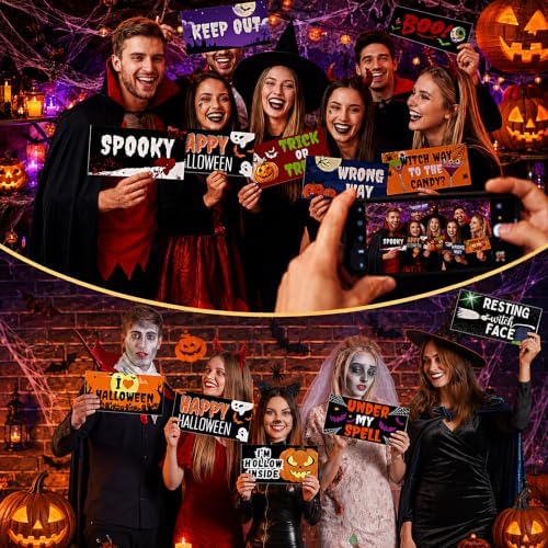 Beeveer 24 Designs Halloween Photo Booth Props Double Sided PVC Selfie Sign - Image 5
